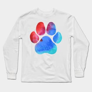 Red and Blue Watercolor Paw Print Long Sleeve T-Shirt